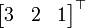 \ Begin {} bmatrix 3 & 2 & 1 \ end {bmatrix} ^ \ topo