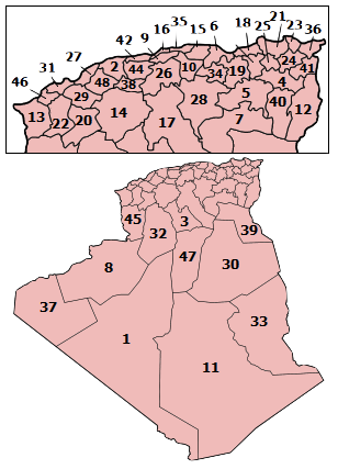 Províncias Argélia numbered2.png