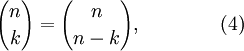 {N \ escolher k} = {n \ n escolher-k}, \ qquad \ qquad (4)