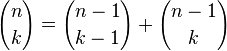 {N \ escolher k} = {n-1 \ escolher k-1} + {n-1 \ escolher k}