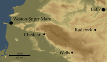 mapa mostrando a terrenos mais altos na cor marrom, que vai do canto inferior direito para o lado superior esquerdo e as zonas circundantes inferiores em verde