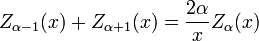 Z _ {\ alfa-1} (x) + Z _ {\ alfa + 1} (x) = \ frac {2 \ x {alfa}} Z_ \ alfa (x)
