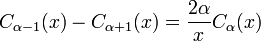 C _ {\ alfa-1} (X) - C _ {\ alfa + 1} (x) = \ frac {2 \ x {alfa}} C_ \ alfa (x)