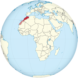 Vermelho escuro: território internacionalmente reconhecido de Morocco.Lighter listrado vermelho: Sahara Ocidental, um território disputado administrados principalmente por Marrocos como suas províncias do sul.