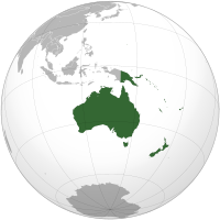 Uma projeção ortográfica de geopolítica Oceania.