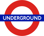 Londres roundel subterrâneo, um logotipo feito de círculo vermelho com azul horizontal bar.