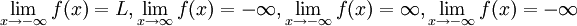 \ Lim_ {x \ to - \ infty} f (x) = L, \ lim_ {x \ to \ infty} f (x) = - \ infty, \ lim_ {x \ to - \ infty} f (x) = \ infty, \ lim_ {x \ de - \ infty} f (x) = - \ infty