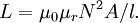 \ Displaystyle G = \ mu_0 \ mu_rN ^ 2A / l.
