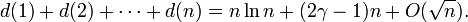 d (1) d + (2) + \ cdots + d (n) = N \ LN N + (2 \ -1 gama) n + S (\ sqrt {n}).