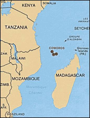 Mapa de Comores e da África Austral