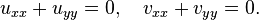 u_ {xx} + {u_ aa} = 0, \ quad v_ {xx} + v_ {yy} = 0. \,
