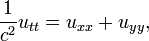 \ Frac {1} {2} c ^ u_ {} = tt u_ {xx} + {u_ aa}, \,